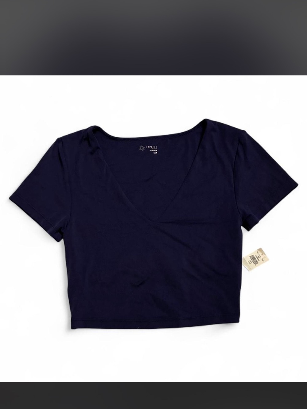 AERIE- Navy blue crop top with a v-neck and short sleeves- Size: S- NWT